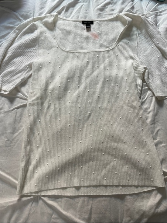 Ann Taylor Tops - Ann Taylor White Textured Square-Neck Short Sleeve Sweater Top